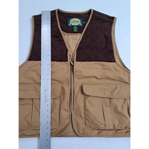 Cabelas Mens XL Hunting Field Cargo Vest Jacket Brown Khaki Zip Quilted Shooting - Picture 11 of 11